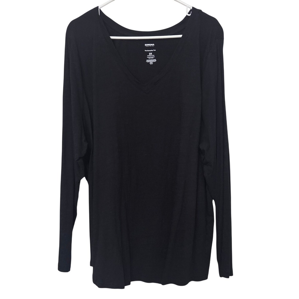 Sonoma Goods For Life The Everyday‎ Tee Black V-Neck Long Sleeve Shirt 2X Plus